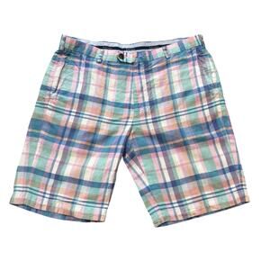 Brooks Brothers Pastel Plaid Flat Front Baird McNutt Linen Blend Shorts 38x11